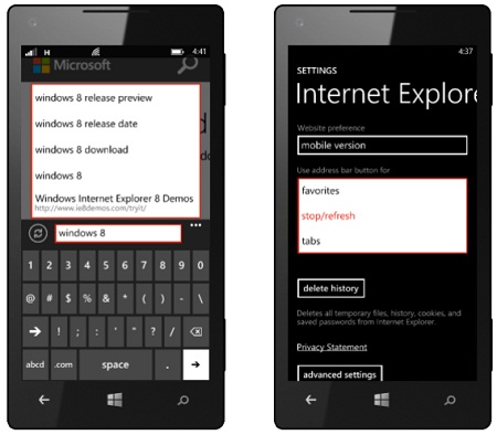 Windows Phone 8, Internet Explorer 10