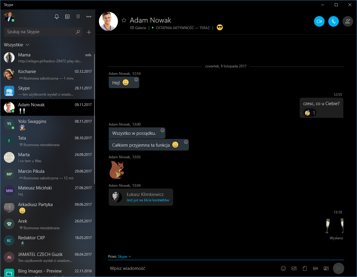 Skype dla Windows 10 - Fluent Design