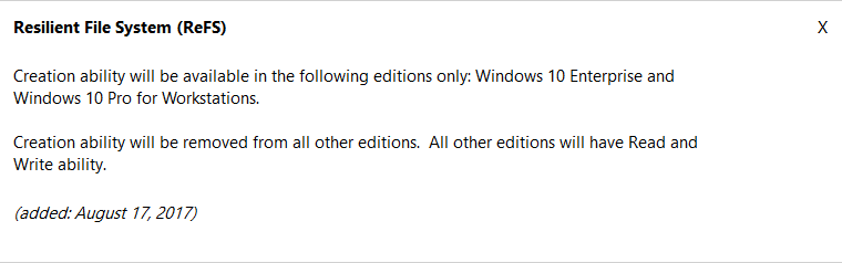 ReFS Windows 10 Pro
