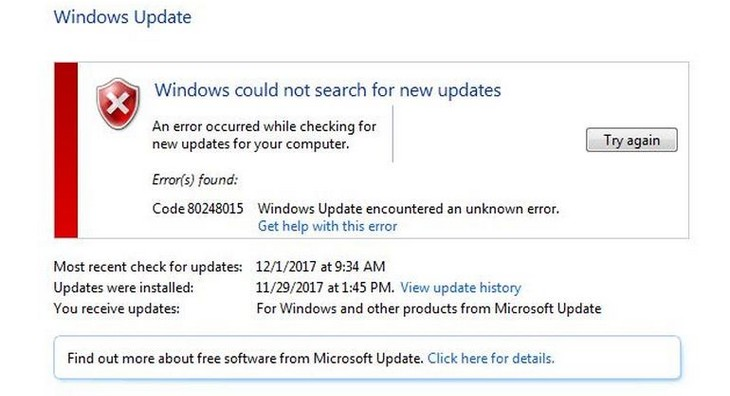 Windows Update błąd 80248015