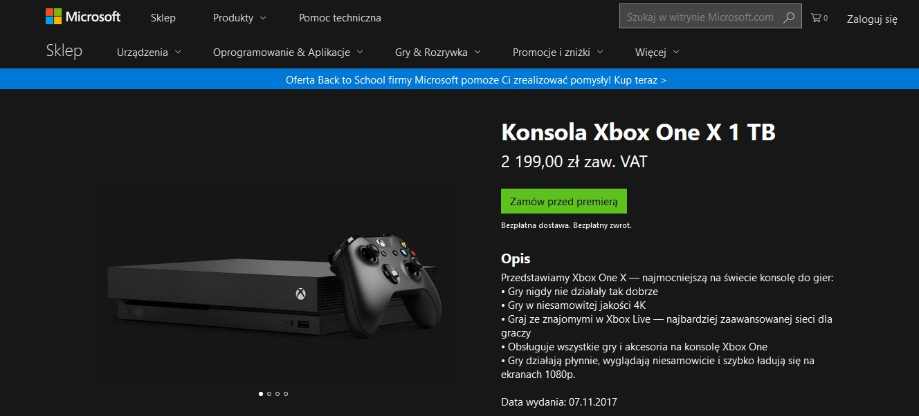 Xbox One X w Polsce - cena
