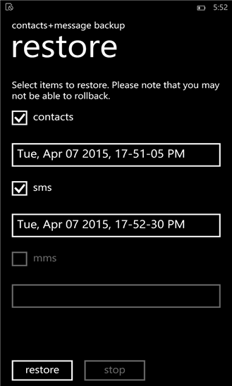 Contacts + Message Backup