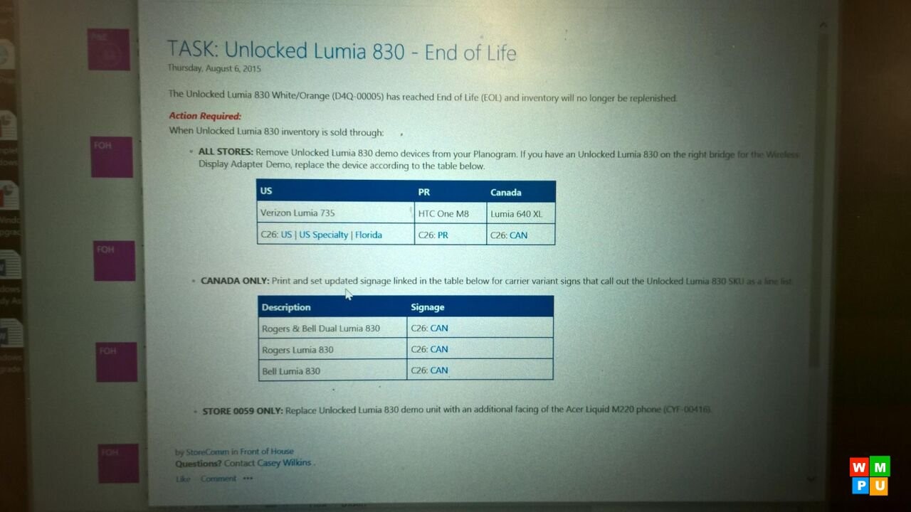 Lumia 830 EOL