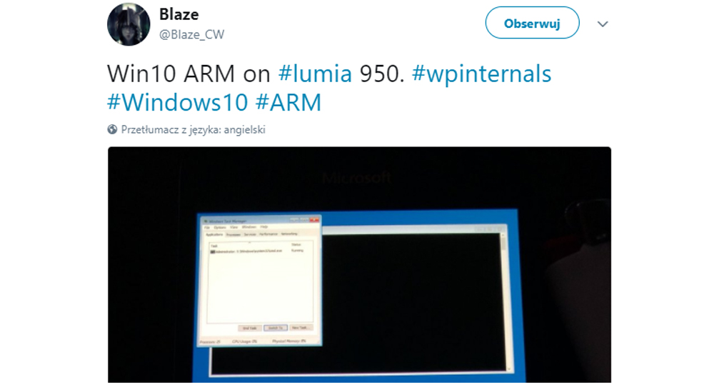 Twitter Lumia 950 Windows 10 ARM