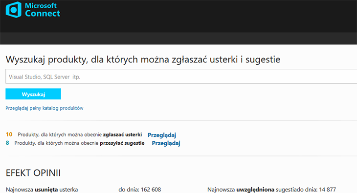 Fragment głównej strony Microsoft Connect