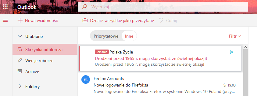 Reklamy w skrzynce Outlook.com