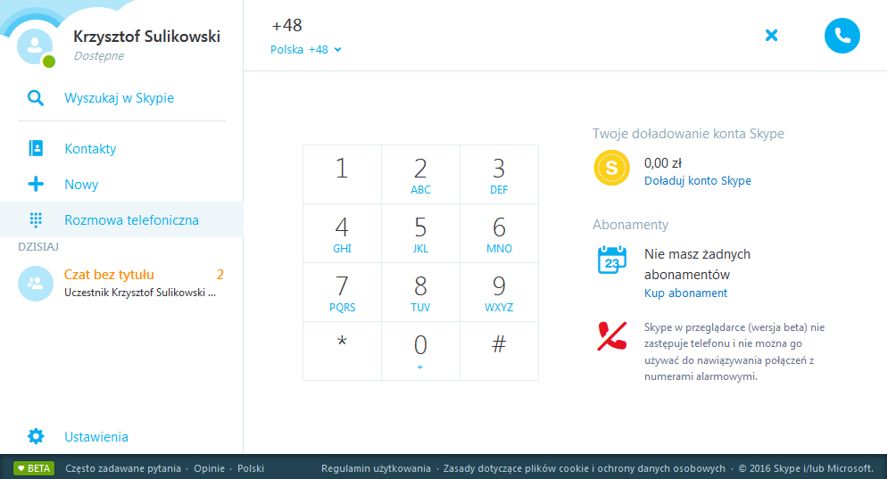 Skype w przeglądarce