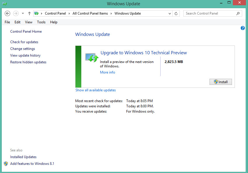 Informacja o aktualizacji do Windows 10 TP