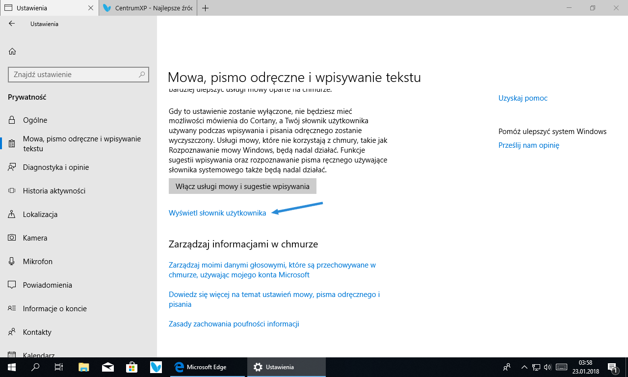 Wyświetl słownik użytkownika - Wyczyść słownik użytkownika w Windows 10