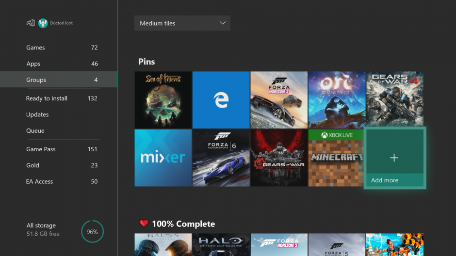 Grupy apalikacji i gier w Xbox One