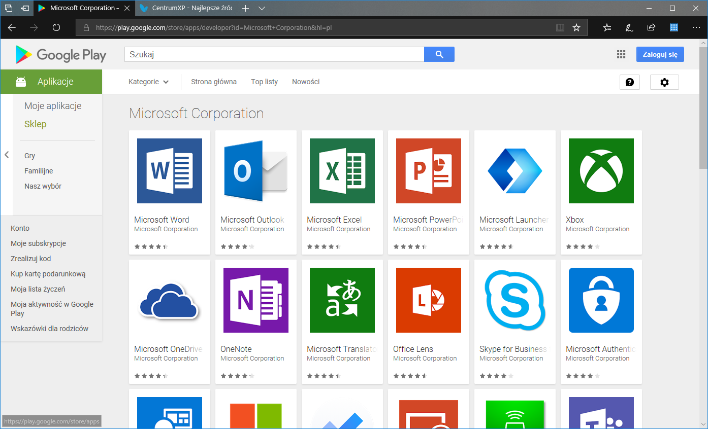 Microsoft w Google Play