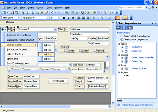 Zrzut ekranowy programu Access 2003. Kliknij, aby zobaczyć powiększenie