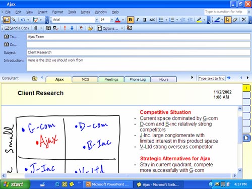 Zrzut ekranu przedstawiający, w jaki sposób należy używać programu OneNote do wysyłania notatek współpracownikom 