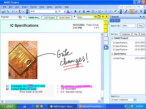 Zrzut ekranu przedstawiający, w jaki sposób można stosować tekst i grafikę w dokumencie programu OneNote 