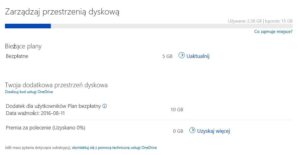 Dostępna pamięć OneDrive