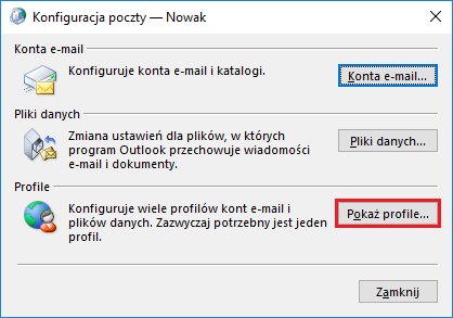 Nie można otworzyć domyślnych folderów poczty e-mail