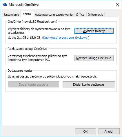 Nie można zsynchronizować z OneDrive