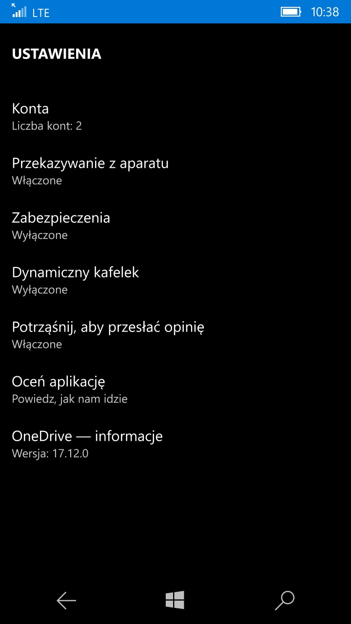 OneDrive z aparatu