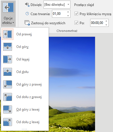 Opcje dla animacji w PowerPoint 2016