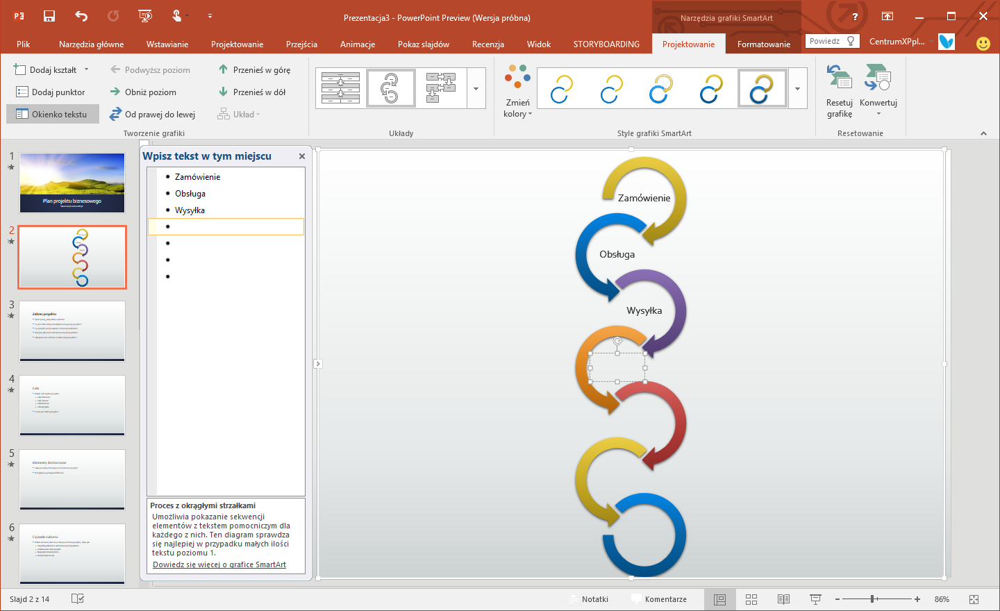 Grafiki SmartArt w PowerPoint 2016