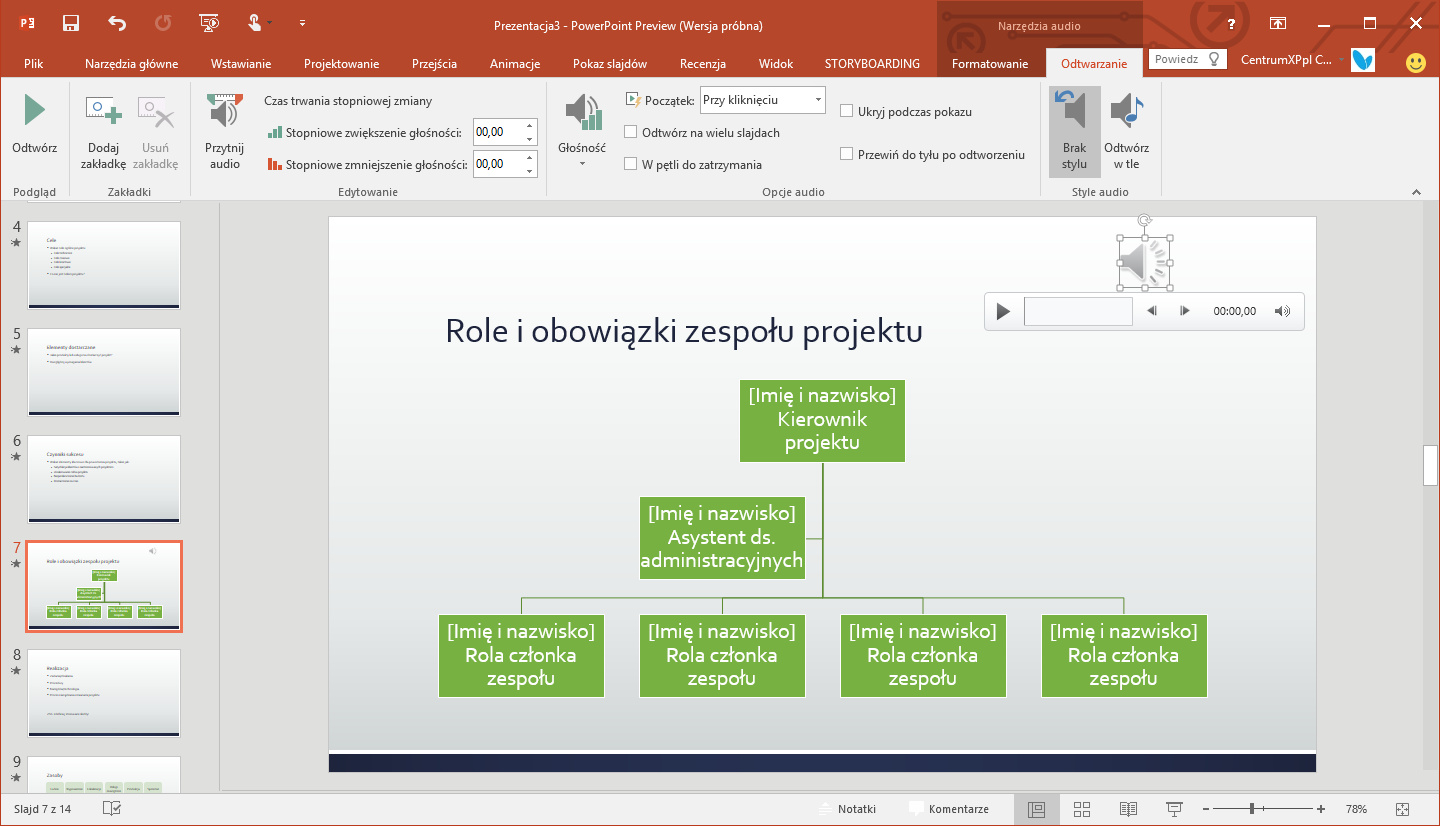 Dźwięk na slajdzie w PowerPoint 2016