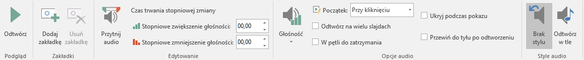 Opcje odtwarzania dźwięku w PowerPoint 2016