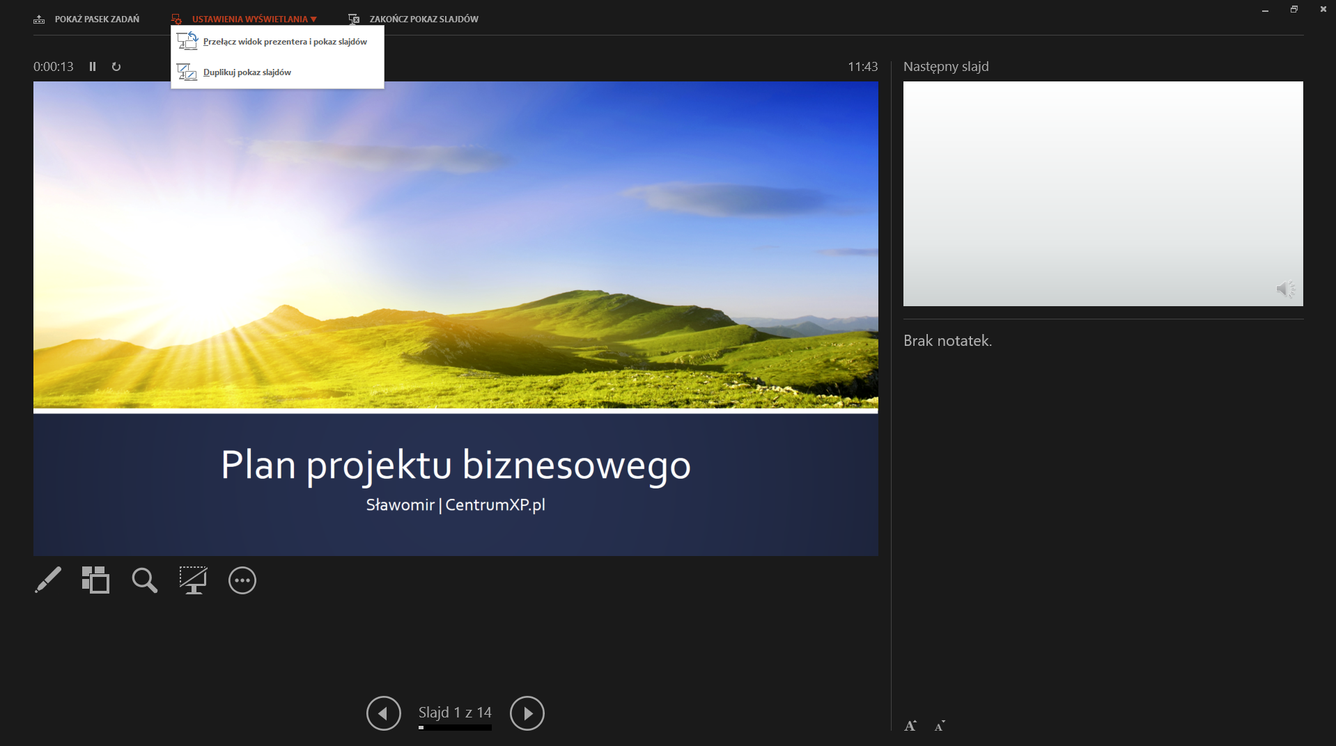 Widoku prelegenta w PowerPoint 2016