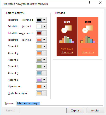 Zmienianie kolorów motywu w aplikacji PowerPoint 2016