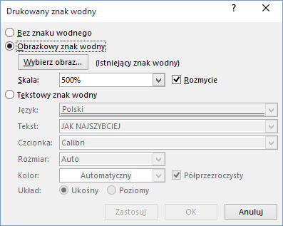 Graficzny znak wodny w aplikacji Word 2016