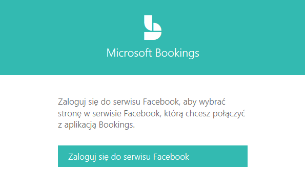 Logowanie do Facebooka przez bramę Microsoft Bookings
