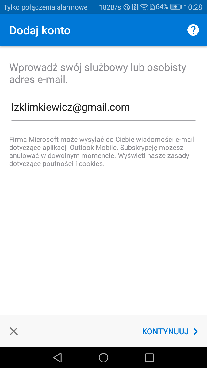 Dodawnie konta Gmail do aplikacji Outlook