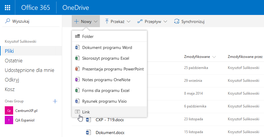 Jak utworzyć link do zewnętrznego pliku w OneDrive?
