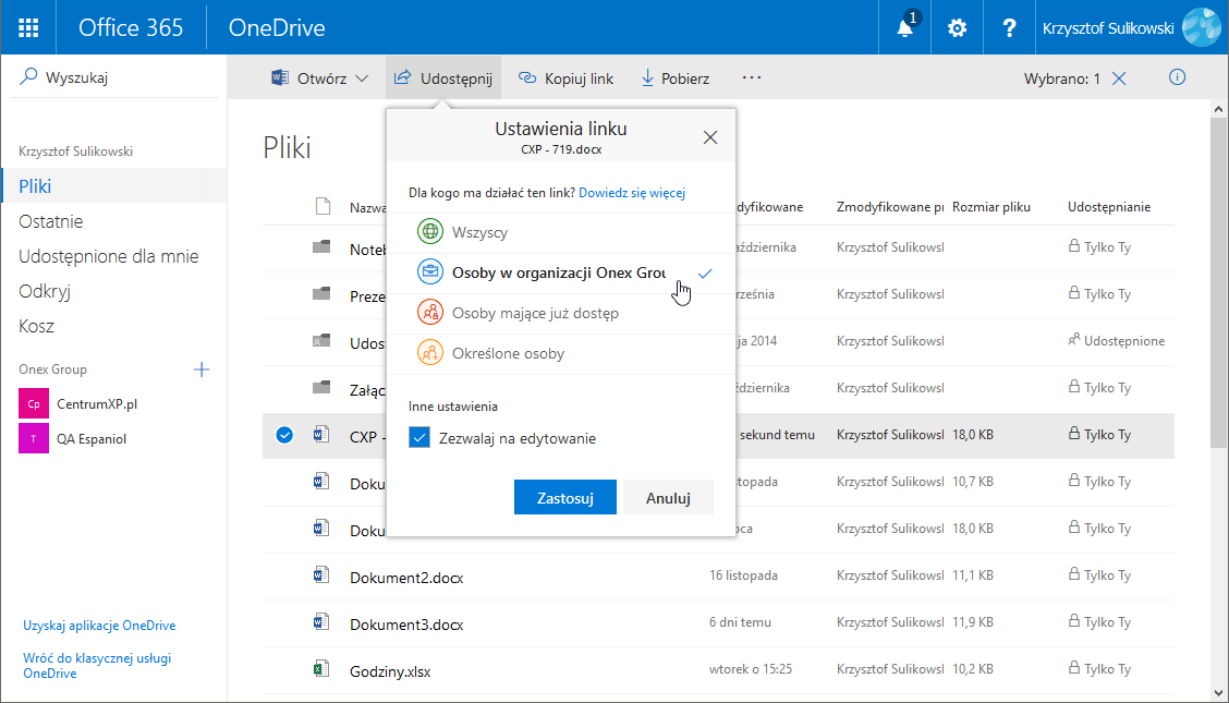 Jak udostępnić pliki współpracownikom w OneDrive dla Firm?