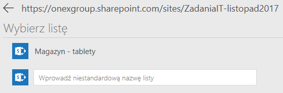 Panel wyboru listy niestandardowej programu SharePoint