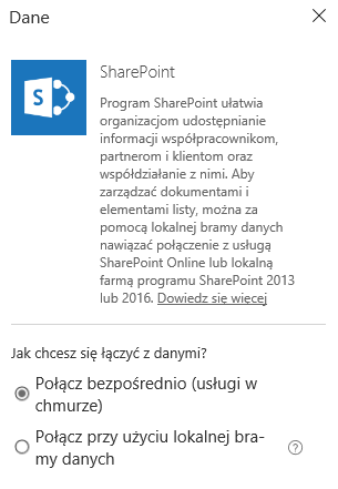 Połączenie z programem SharePoint