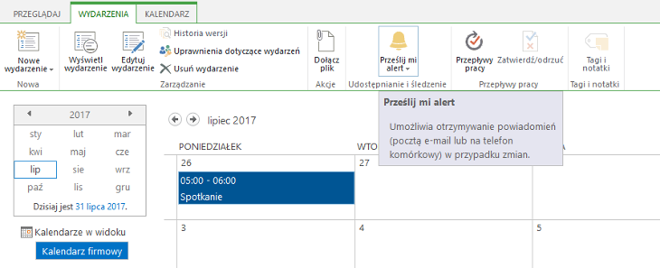 Tworzenie alertu do zdarzenia