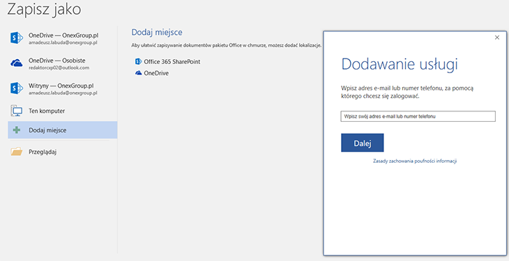 Zapisywanie plikó bezpośrednio do SharePoint