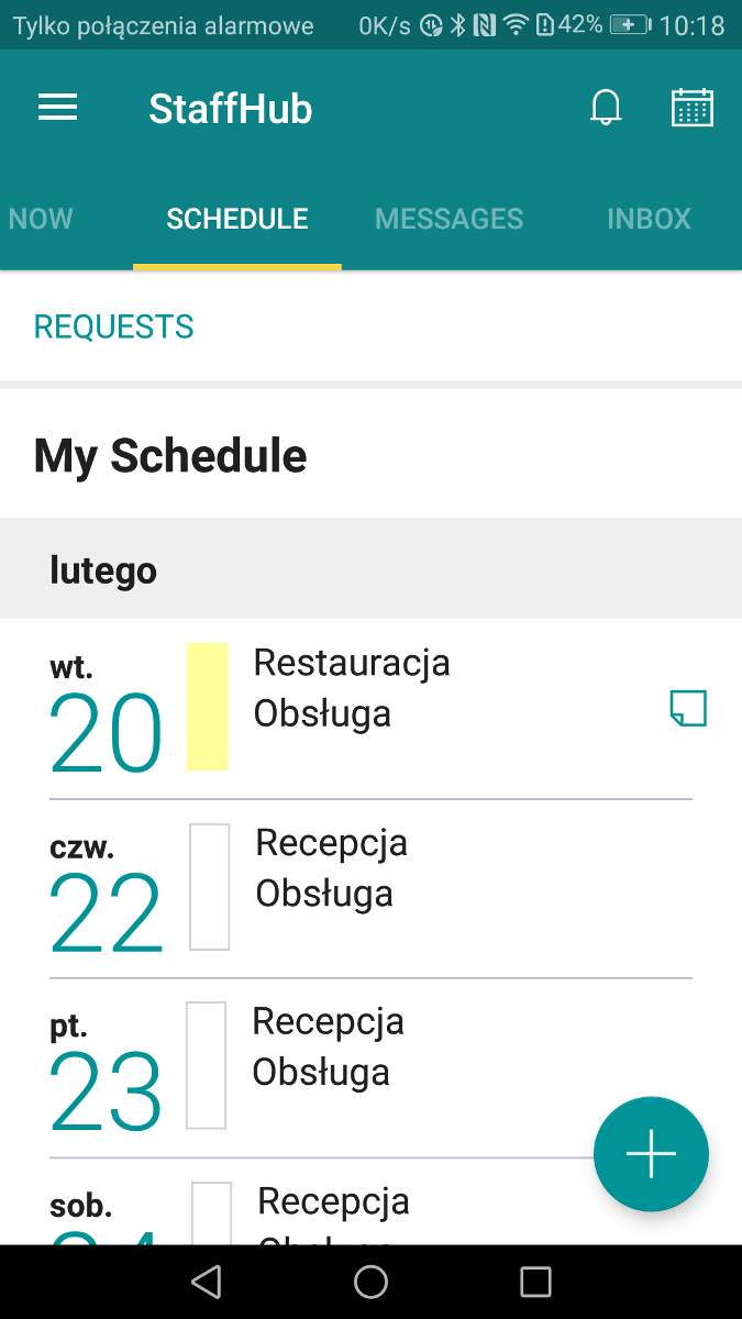Sekcja Schedule aplikacji mobilnej StaffHub