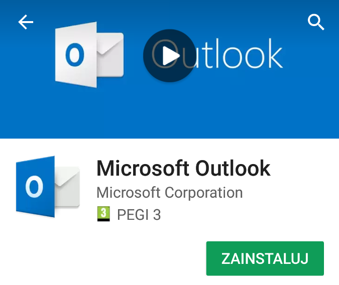 Aplikacja Outlook w sklepie Google Play