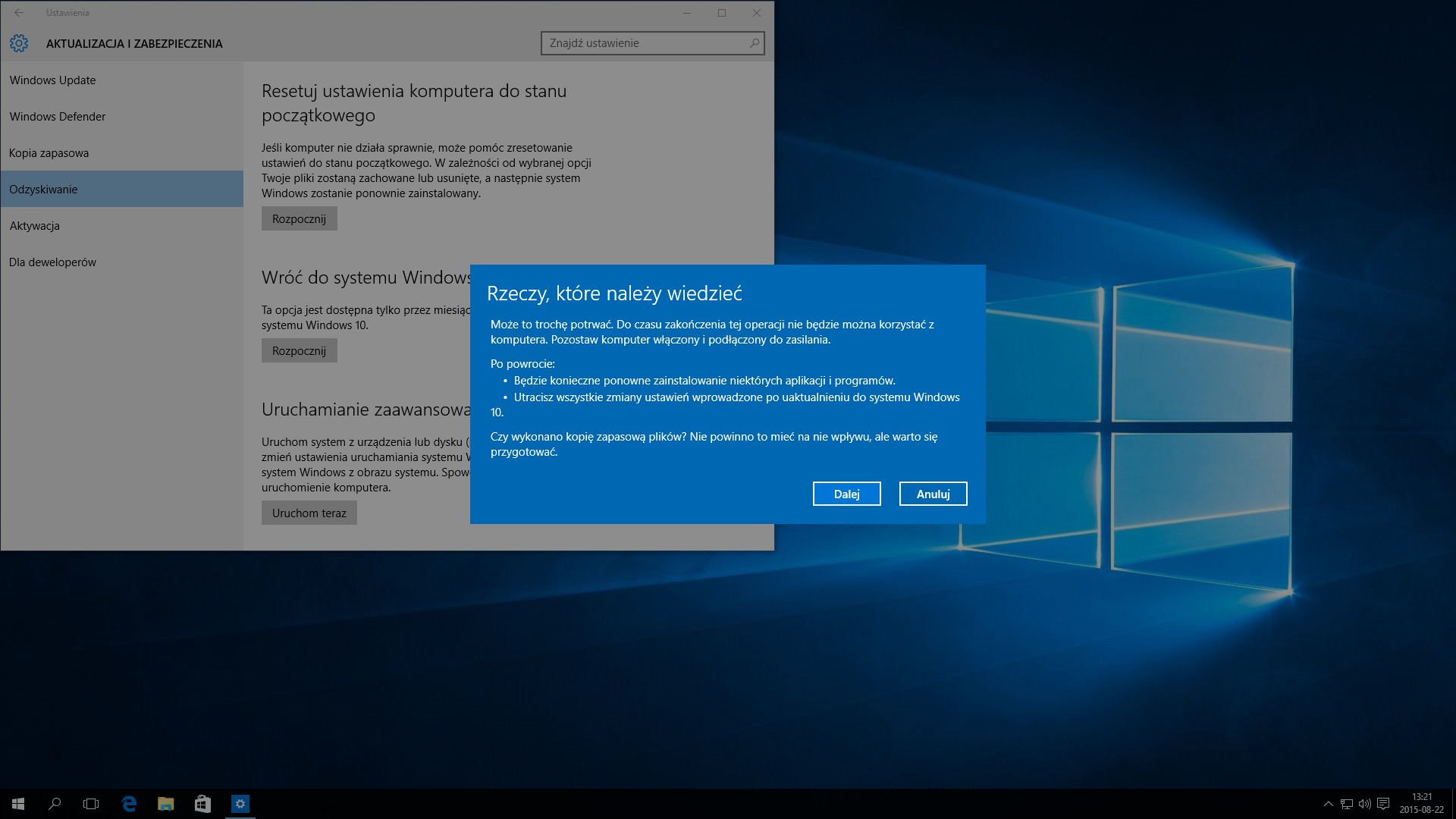 Wróć do systemu Windows 8.1