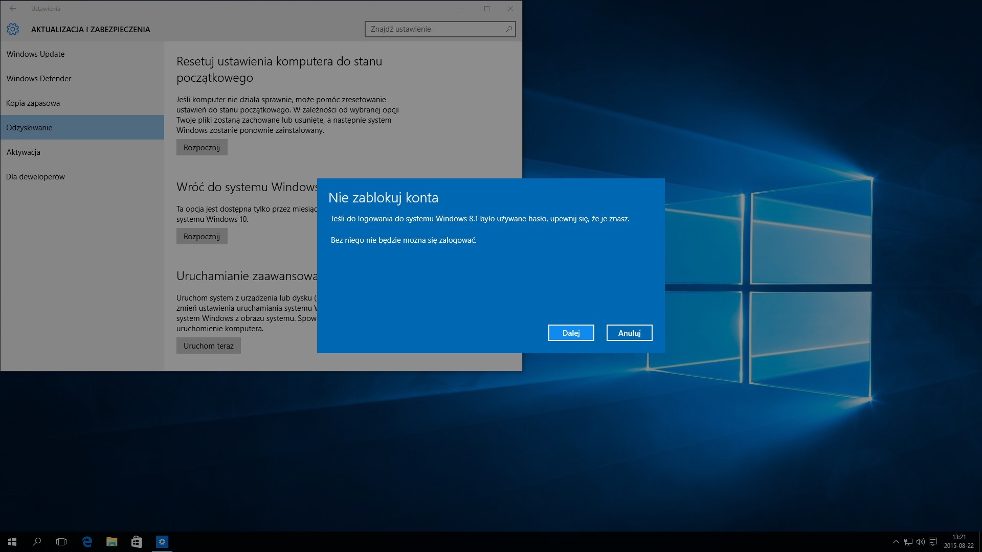 Wróć do systemu Windows 8.1