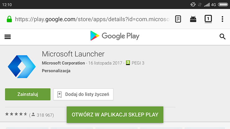 Microsoft Launcher w Google Play