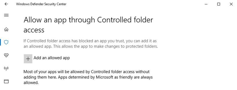 Windows 10 build 16232 - dodawanie aplikacji w Controlled folder access