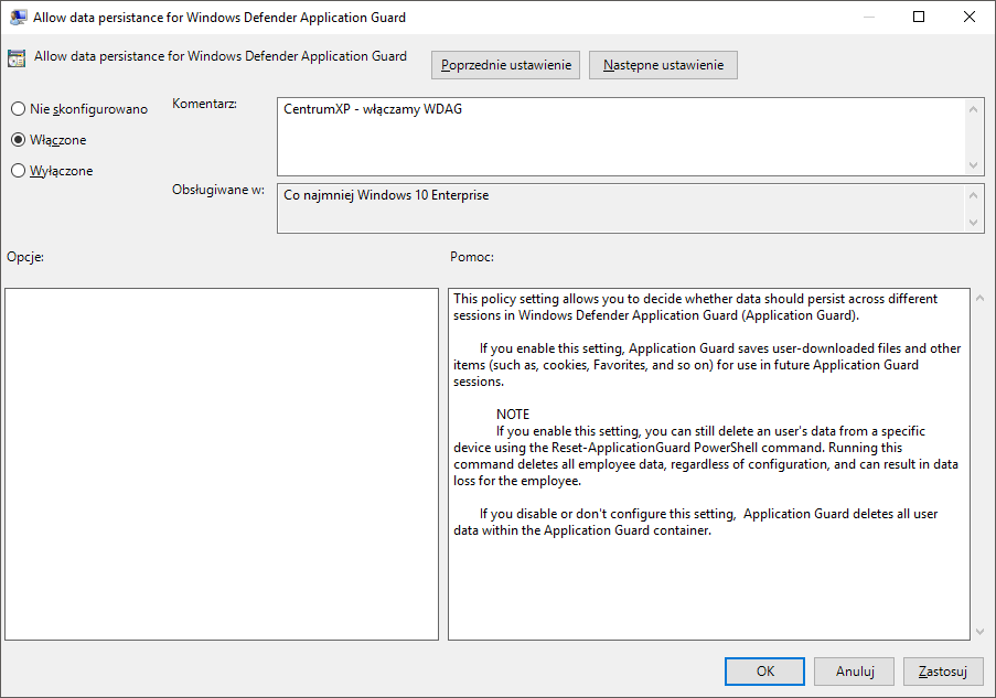 Windows 10 build 16232 - Application Guard w gpedit.msc