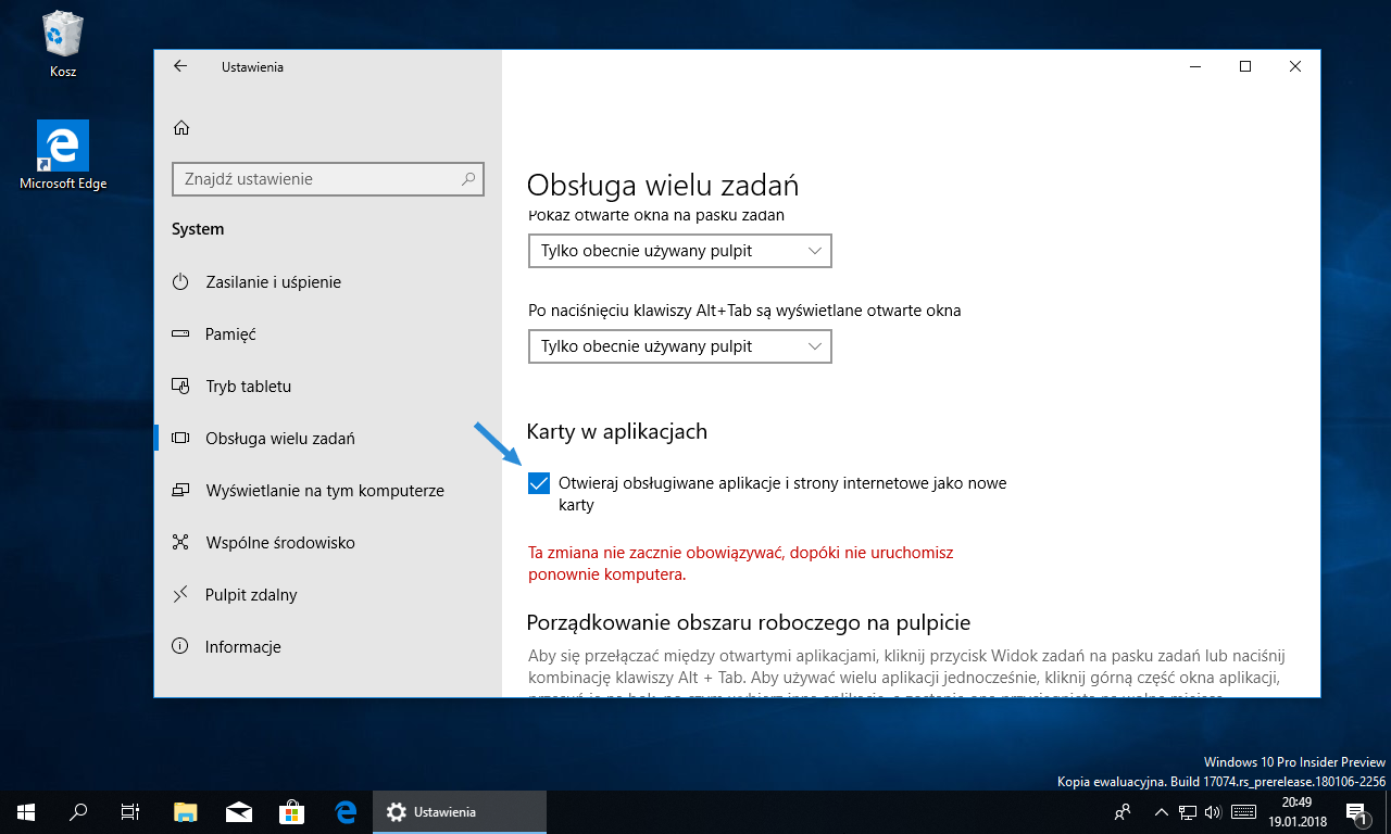 Jak wyłączyć Windows Sets w Windows 10 Redstone 4?