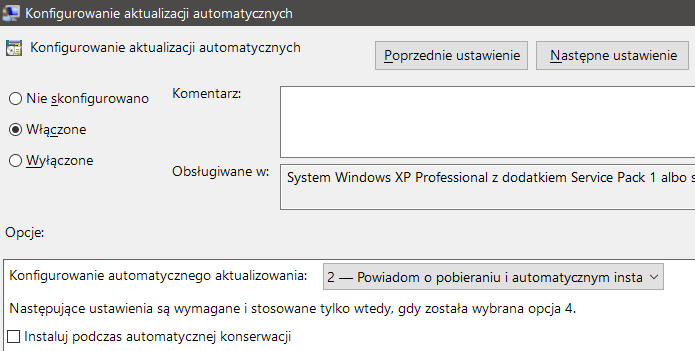 Zasada konfiguracji usługi Windows Update w Edytorze polis