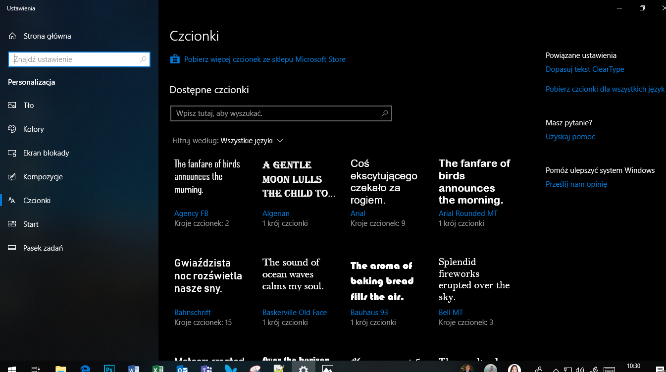 Windows 10 April 2018 Update - Czcionki w Ustawieniach