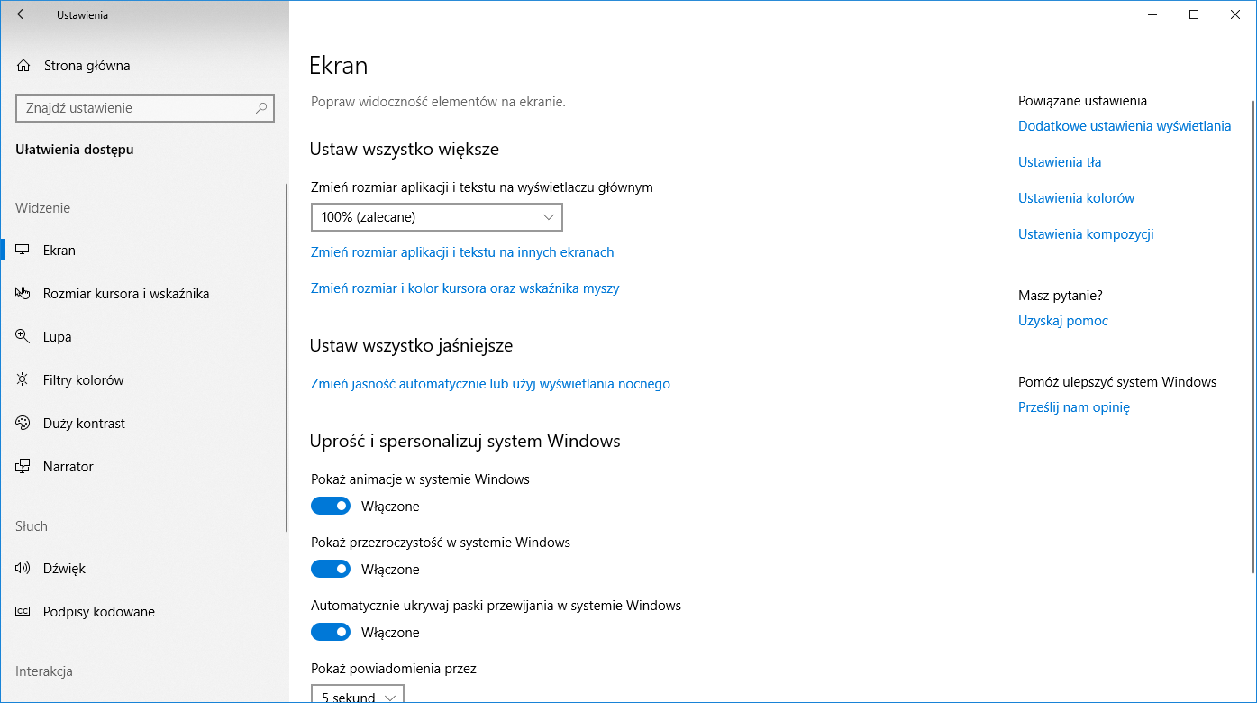 Windows 10 April 2018 Update - Ułatwienia dostępu