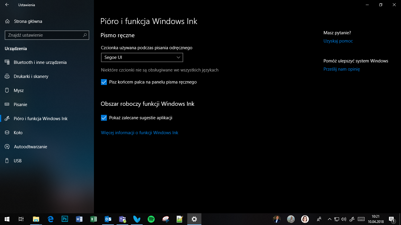 Windows 10 April 2018 Update - panel pisma odręcznego