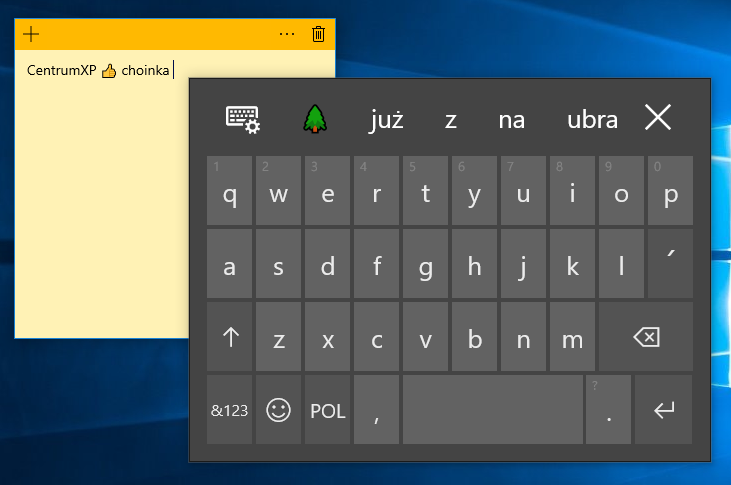 Windows 10 April 2018 Update - emoji na klawiaturze dotykowej